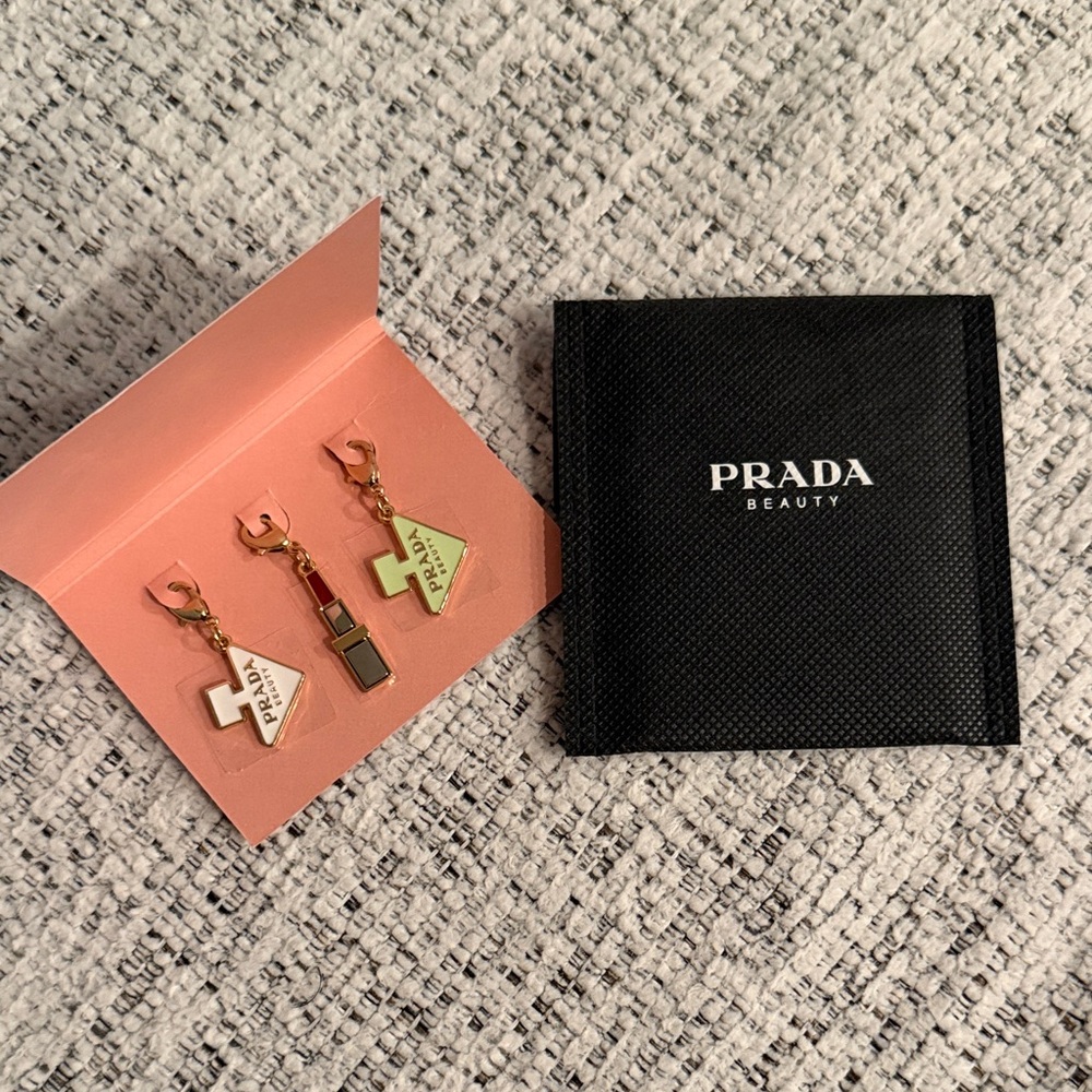 Prada Gold-Tone Lip Charm Trio with Mint Green & White Enamel
